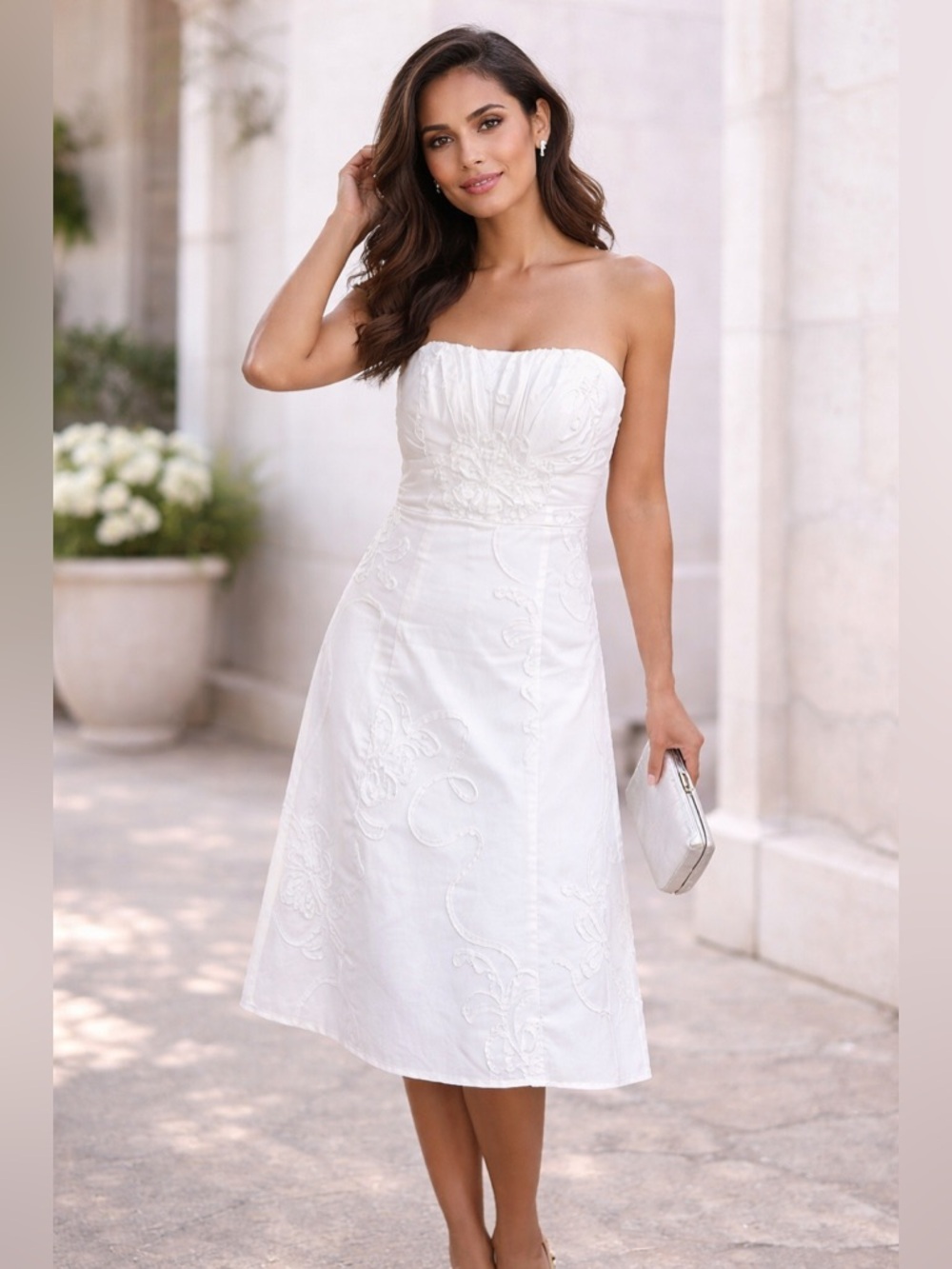 WHBM Strapless White Dress Sz 6 | Bridal Shower Engagement Garden Party